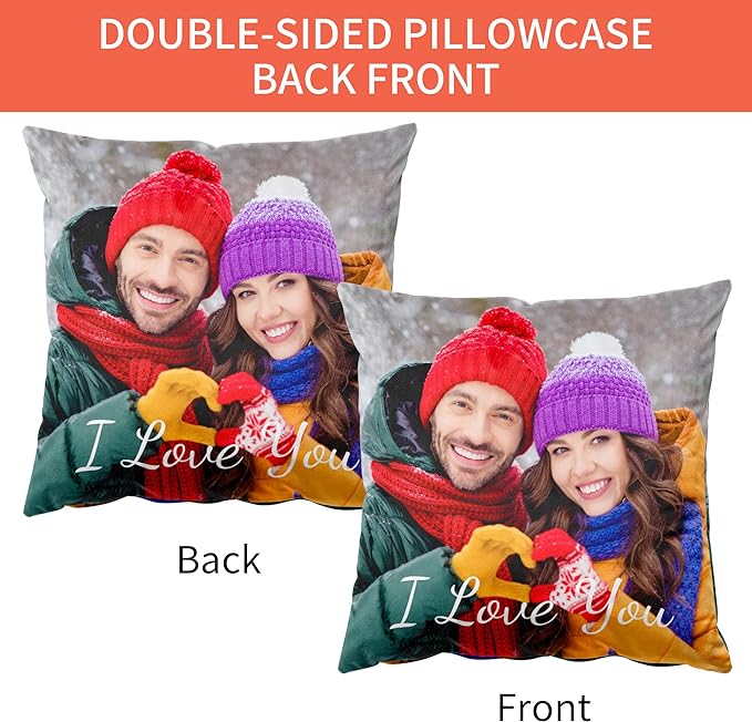 Easycosy Custom Pillow with Picture & Text, Two-Sides Velvet Customized Photo Pillowcase, 16"x16" Personalized Pillowcover with Photo, Custom Valentines Decor Love Gifts (Optional Pillow Insert)