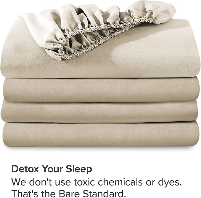 Bare Home 2-Pack Fitted Bottom Sheets Split King - Premium 1800 Ultra-Soft Microfiber - Deep Pocket - 4 Twin XL Fitted Sheets (Split King, Sand)