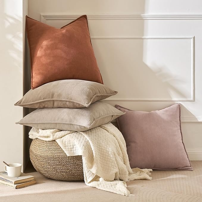 MIULEE Pack of 2 Burnt Orange Decorative Pillow Covers 24x24 Inch Chenille Luxurious Couch Throw Pillows Boho Cushion Covers Euro Shams with Elegant Design for Sofa Bed Living Room Home Decor