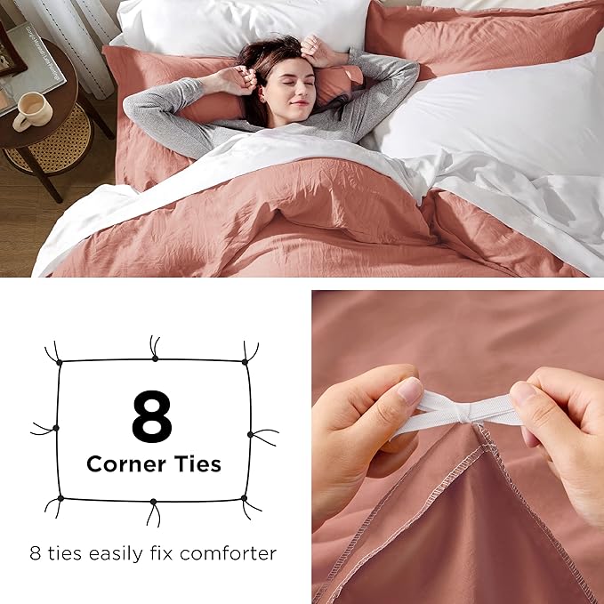 Bedsure Pink Clay Duvet Cover Twin/Twin XL Size - 2 Pieces Prewashed Polyester Extra Soft Bedding Set, Includes 1 Twin Duvet Cover 68''x90'' with Zipper Closure & 1 Pillow Sham, No Comforter