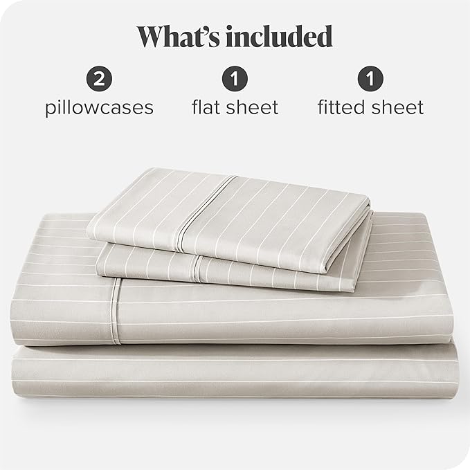 Bare Home Full Sheet Set - Luxury 1800 Ultra-Soft Microfiber Double Brushed - Deep Pockets - Easy Fit - 4 Piece Set - Bedding Sheets & Pillowcases (Full, Pinstripe - Stone/White)