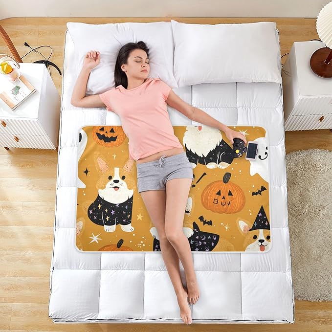 Waterproof Bed Pad Reusable Changing Pad Toddler Mattress Protector Large Pee Pad Baby Diaper Pad Soft Washable Liner Halloween Yellow Corgi Pumpkins Ghosts Stars