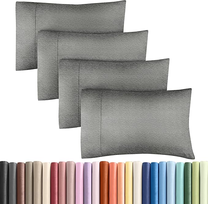 King Pillow Cases Set of 4 - Ultra Soft Hotel Quality Pillowcase Covers - Comfy, Cozy & Wrinkle Free - Shrinkage and Fade Resistant - Machine Washable Pillow Protectors - 4 Piece Set - Heathered Grey