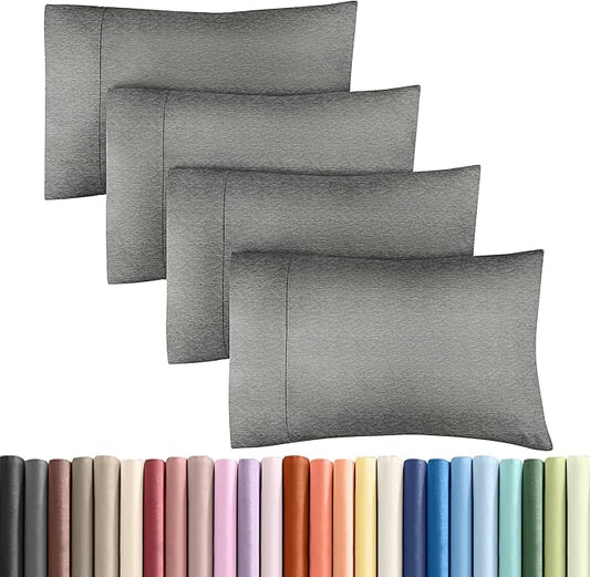 King Pillow Cases Set of 4 - Ultra Soft Hotel Quality Pillowcase Covers - Comfy, Cozy & Wrinkle Free - Shrinkage and Fade Resistant - Machine Washable Pillow Protectors - 4 Piece Set - Heathered Grey