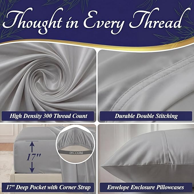 DECOLURE 100% Viscose Derived from Bamboo Sheets California King Size - Luxury 4 Pc Naturally Cooling Sheets, Ultra Soft Bed Set - Deep 17" Pockets, Double Stitching, Oeko Tex Standard (Midgrey)