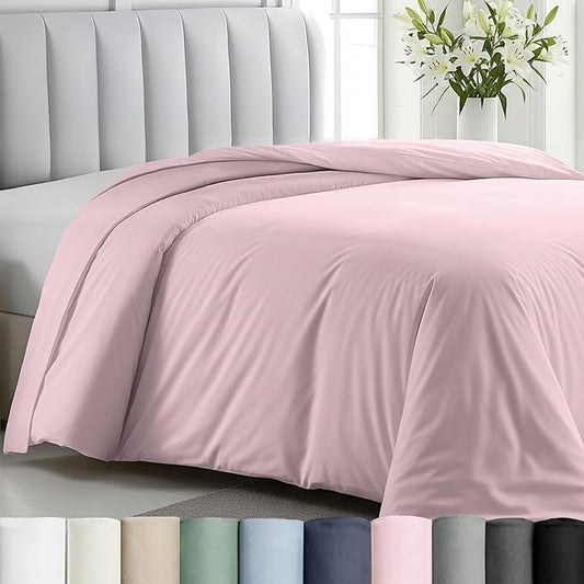 Full/Queen Duvet Cover Only - Premium 400 Thread Count, Natural 100% Cotton Duvet Covers Queen, Soft Sateen Weave, Button Closure and Corner Ties - Pink