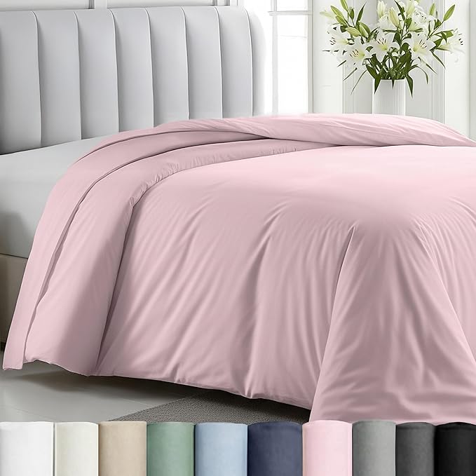 Duvet Cover Twin/Twin XL Only - Premium 400 Thread Count, Natural 100% Cotton Twin Cotton Duvet Cover, Soft Sateen, Button Closure and Corner Ties - Pink