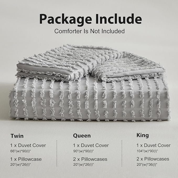 WARMDERN Boho Duvet Cover Set King Size,Grey Striped Duvet Cover Microfiber Bedding Set,3PCS Ultra Soft Breathable Lightweight Tuft Texture Pattern Duvet Covers with Zipper Closure(Grey,King)