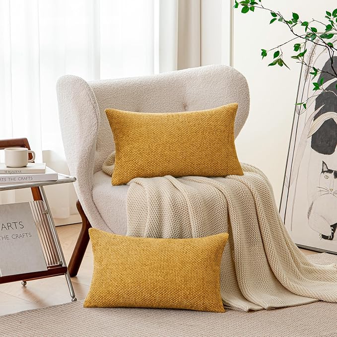 a moment Mustard Yellow Chenille Throw Pillow Covers 12x20 Inch Pack of 2 Modern Decorative Throw Pillow Covers Farmhouse Cross Covers Home Decor for Sofa Bedroom Living Room