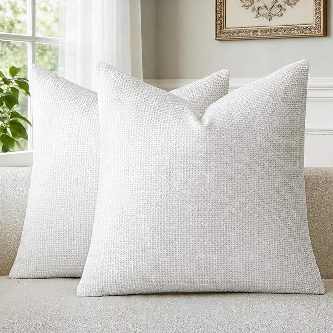 a moment Christmas White Chenille Throw Pillow Covers 20x20 Inch Pack of 2 Modern Decorative Throw Pillow Covers Farmhouse Cross Covers Home Decor for Sofa Bedroom Living Room