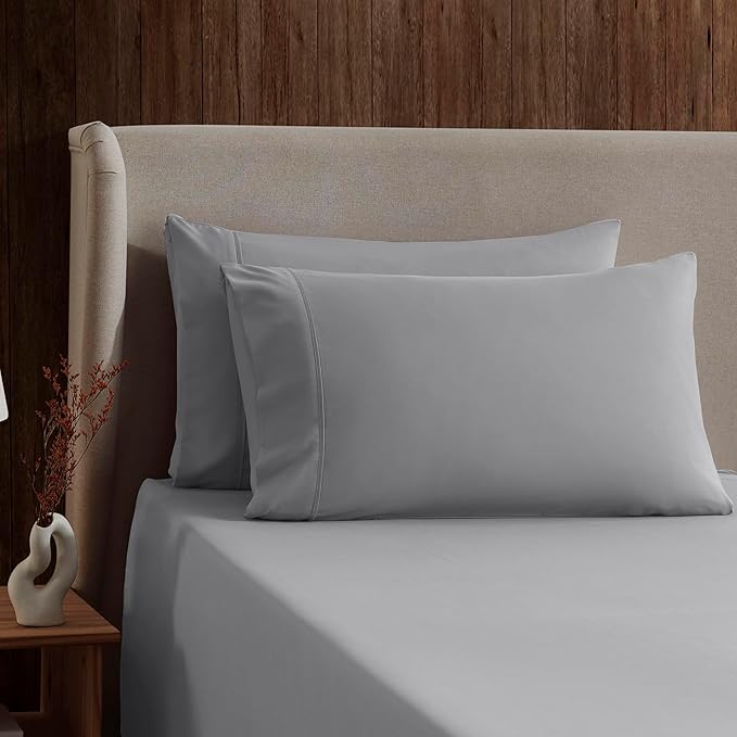Nestl Queen Sheet Set - Luxury 1800 Ultra-Soft Microfiber Bed Sheets - Double Brushed - Deep Pockets - Easy Fit - 4 Piece Set - Bedding Sheets & Pillowcases (Queen, Grey)