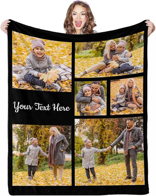 Personalized Blanket with Photo, 6 Photos Customized Blankets Photo Blankets Customize Personalized Family Mom Pictures Blankets for Dad Family Friend, 8 Sizes