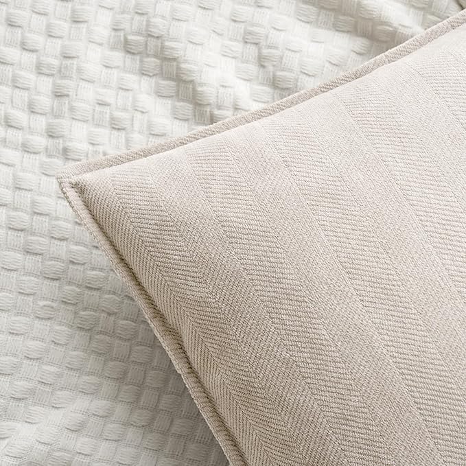 MIULEE Pack of 2 Cream Beige Decorative Pillow Covers 20x20 Inch Soft Chenille Luxurious Couch Throw Pillows Farmhouse Cushion Covers with Elegant Design for Sofa Bedroom Living Room Spring Decor