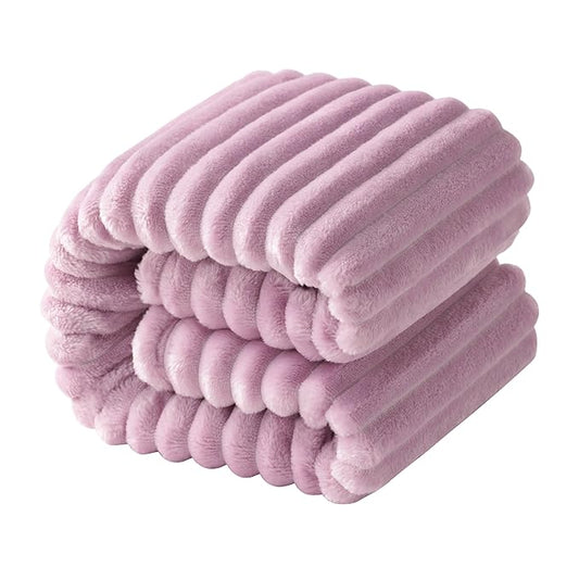 NTBAY Plush Flannel Twin Bed Blanket, 60X80 Inches Soft and Warm Lightweight Blanket with Striped Texture Bed Blanket for Couch Sofa Bed All Seasons, 60"x80", Light Purple