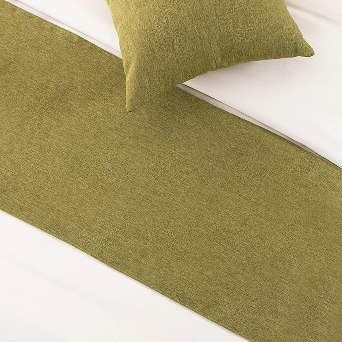 AMBERIS Bed Runner Green, Imitation Linen Decorative Bed Scarf for Home Hotel (Pillowcases Sold Separately)