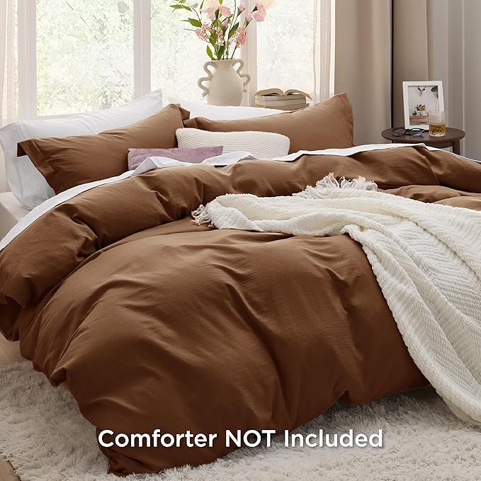 Bedsure Brown Duvet Cover Twin/Twin XL Size - 2 Pieces Prewashed Cotton-Like Polyester Extra Soft Bedding Set, Includes 1 Twin Duvet Cover 68''x90'' with Zipper Closure & 1 Pillow Sham, No Comforter