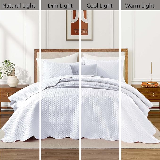 IR Imperial Rooms Queen Quilt Bedding Set (90" x 96") - Bulk Pack of 10 Wholesale for Hotels, Guest Bedroom & Airbnbs - Lightweight Microfiber Reversible Embossed Quilts Bedspreads (White)