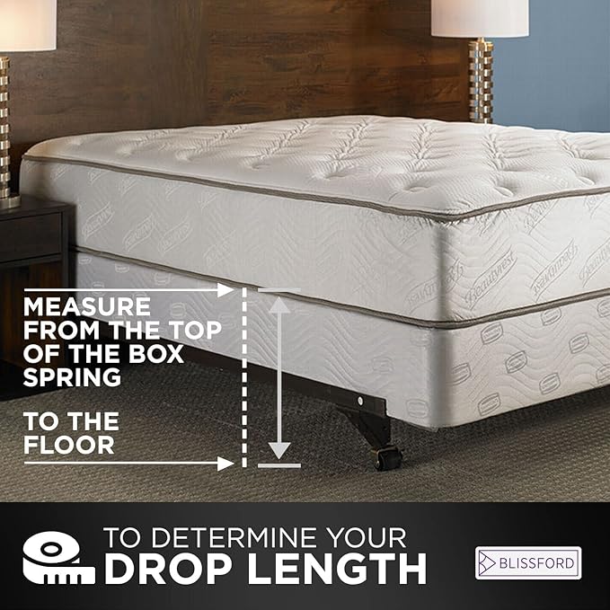 BLISSFORD White Bed Skirt King Size 14 inch Drop - with Split Corners - Cotton Blend Ruffled Bed Skirt, Dust Ruffle with Platform, White King Size BedSkirt, Machine Washable