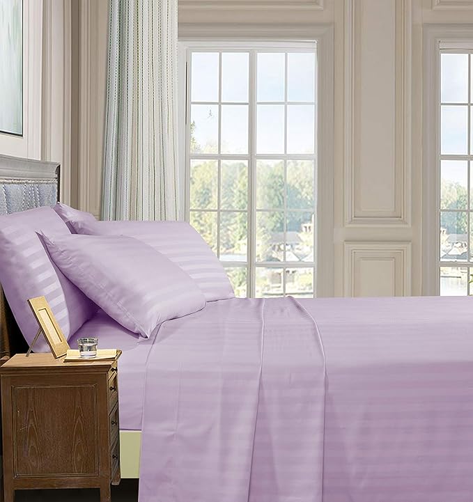 Elegant Comfort Best, Softest, Coziest 6-Piece Sheet Sets! - 1500 Premier Hotel Quality Luxurious Wrinkle Resistant 6-Piece Damask Stripe Bed Sheet Set, King Lavender/Lilac
