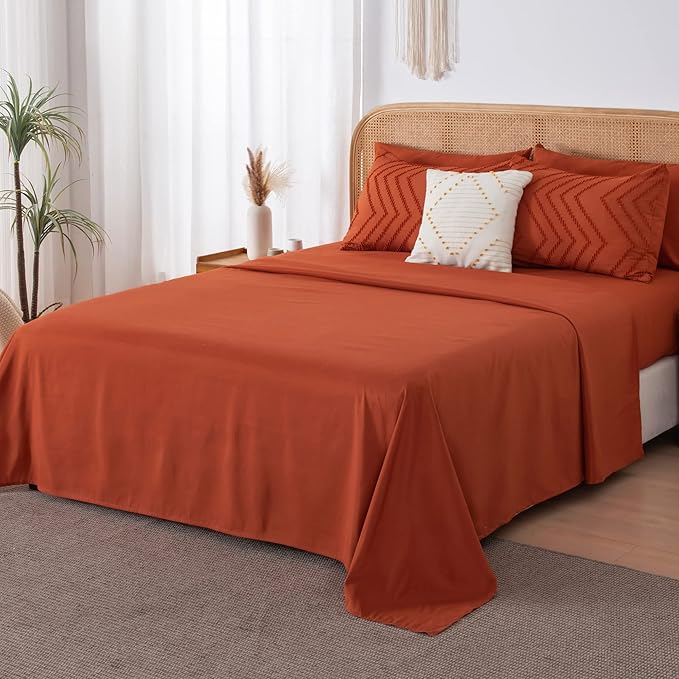 Litanika Oversized King Size Comforter Set with Sheets Burnt Orange - 7 Pieces Bed in a Bag Oversized King Boho Tufted Complete Bedding Sets with Comforter, Sheets, Pillowcases & Shams