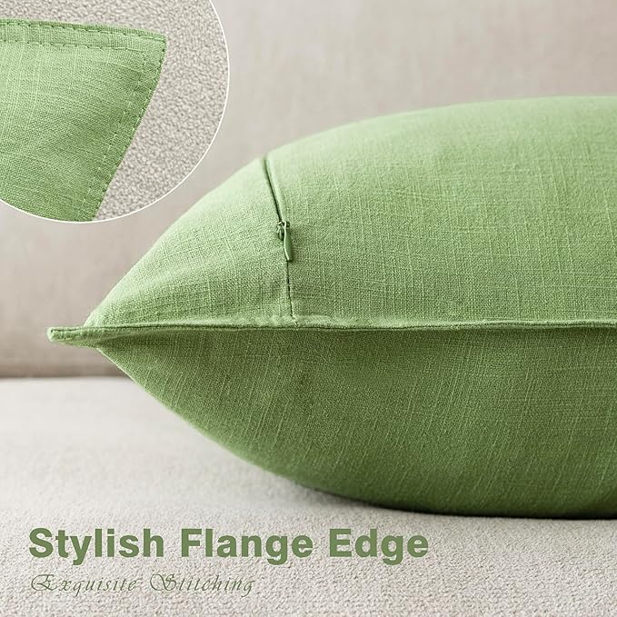 Foindtower Pack of 2, Decorative Linen Soild Throw Pillow Covers Soft Accent Euro Cushion Case Boho Farmhouse Pillowcase for Chair Couch Sofa Bedroom Living Room Home Decor 26 x 26 Inch Lime Green