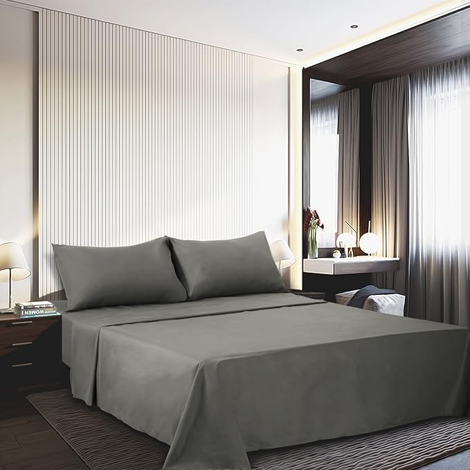 Bed Sheet Set Brushed Microfiber Bedding with Deep Pocket Wrinkle & Fade Resistant, Hypoallergenic Sheet & Pillow Case Set-3 Piece (Twin,Gray)
