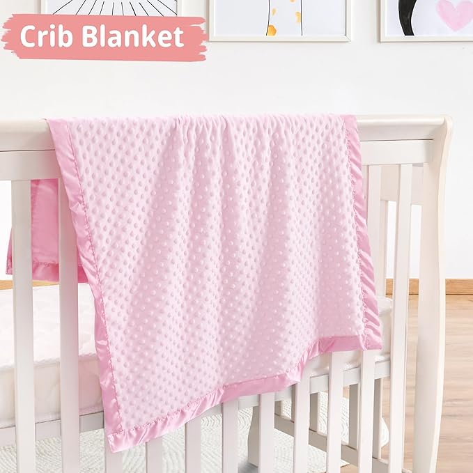 Pro Goleem Baby Soft Minky Dot Blanket with Silky Satin Backing Baby Gifts for Girls（Pink, 30’’ x 40’’）