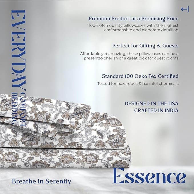Mayfair Linen 100% Organic Cotton Printed Sheets Full Size - 4 PC Organic Cotton Percale Sheets Full Set (Floral Ivory), Cooling & Breathable Bedsheets, 16" Deep Pocket Hotel Bedding - GOTS Certified