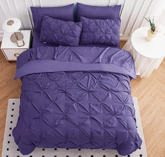 LANE LINEN Twin XL Comforter Set - 5 PCs - Bed in a Bag All Season Bed Set - Contains 1 Comforter, 1 Flat Sheet, 1 Fitted Sheet, 1 Pillowcase & 1 Pillow Sham - Soft, Warm & Dorm Ready Bedding - Purple | Soft & warm, Dorm ready comfort, Light microfiber...