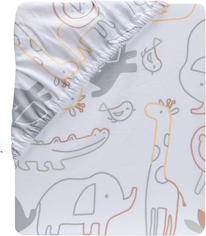 Lambs & Ivy Jungle Story 100% Cotton Safari Baby Fitted Crib Sheet - White