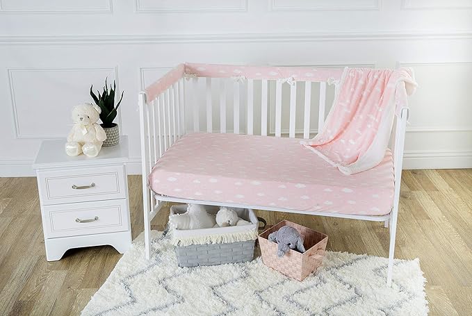 American Baby Company Heavenly Soft 2 Piece Chenille/Sherpa Crib Sheet & Blanket Set, Crib Sheet (52" x 28") & Receiving Blanket (30" x 35"), 3D Cloud Pink, for Boys and Girl