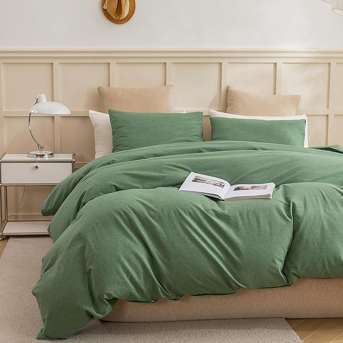ECOCOTT 68''x90'' Sage Green Duvet Cover Twin Size - 100% Washed Cotton Durable Soft Comfy Duvet Cover Set, 3 Pieces Duvet Cover with Zipper Closure