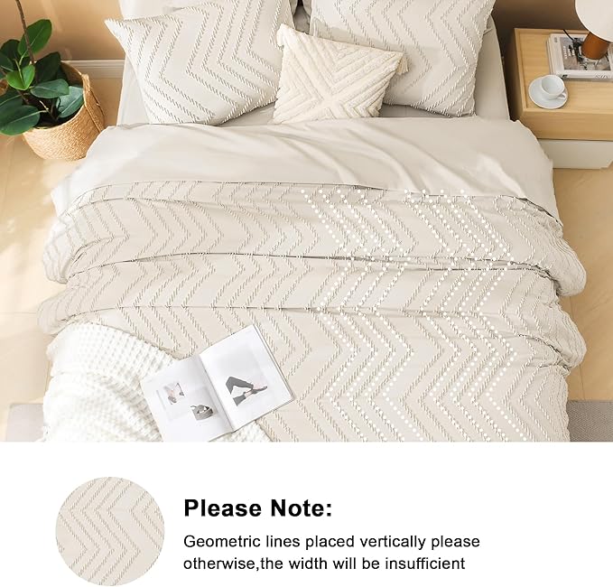 Litanika Full Size Comforter Set with Sheets Beige - 7 Pieces Bed in a Bag Full Boho Tufted Complete Bedding Sets with Comforter, Sheets, Pillowcases & Shams