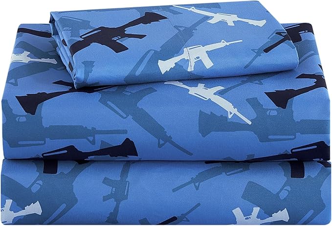 Kids Sheet Set Twin Size, Twin Sheet Set with Blue Camouflage Pattern，Breathable Silky Soft Microfiber Kids Fitted Sheet