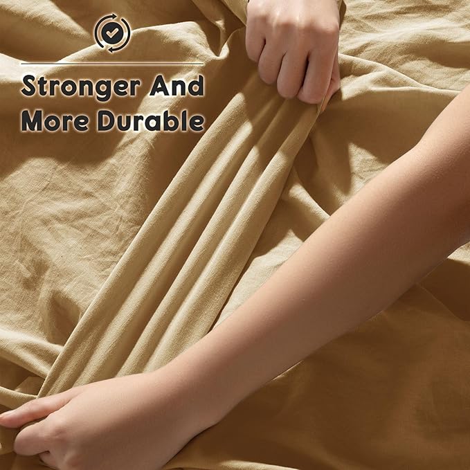 SONORO KATE 100% French Pure Linen Queen Size Sheets, Breathable and Durable, 16 Inch Deep Pocket - 4 Piece (Rust)