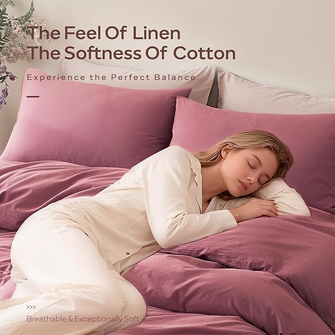 JELLYMONI Duvet Cover Full Size - 100% Washed Cotton Comforter Cover with Linen-Like Texture, Breathable & Soft Bedding for Modern Home, Guest Room and Everyday Use,1 Duvet Cover & 2 Pillowcases