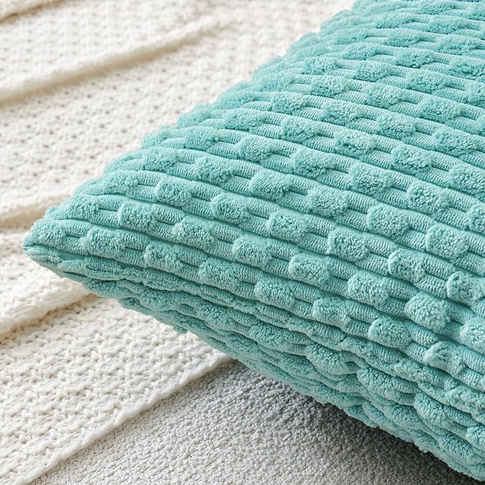 MIULEE Pack of 2 Decorative Throw Pillow Covers 20x20 Inch Soft Boho Striped Textured Corduroy Pillow Covers Modern Farmhouse Home Decor for Couch Bed Sofa Living Room Aqua Green