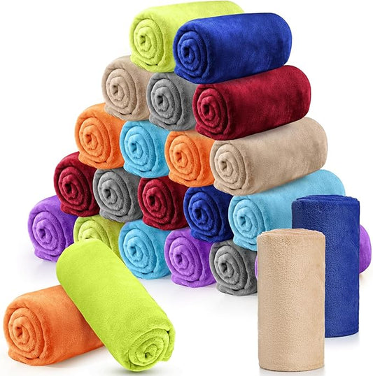 Tinideya 24 Pcs Flannel Fleece Throw Blanket Bulk 50 x 60 Inch Soft Fleece Blanket Warm Throw Blanket Coral Blankets for Couch Sofa Home Wedding Gifts Season (Multicolor)
