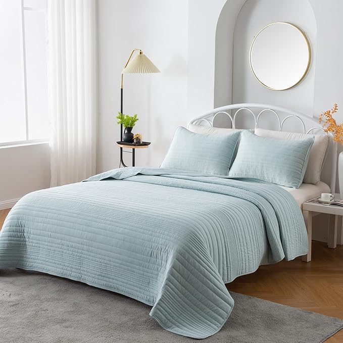 Market & Place Quilt Set King Size Aqua Blue | Lightweight Ultra Soft Microfiber Bedspread | 3 Piece King Coverlet for All Season | Parker Collection (King, Aqua Blue)