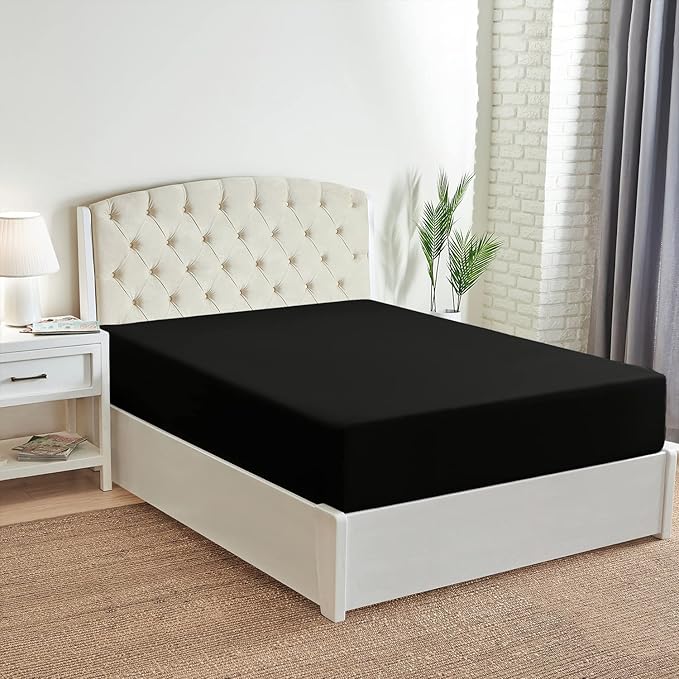 Mellanni Twin Fitted Sheet - Iconic Collection Bedding Sheets with up to 16 inch Deep Pocket - Soft & Cooling - Fade & Stain Resistant - 1 PC (Twin, Black)