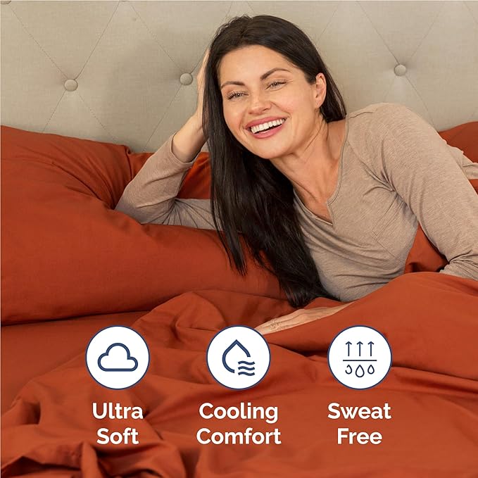 Full 6 Piece Sheet Set - Comfy Breathable & Cooling - Ultra-Soft Hotel Luxury Bedding Set with 8-16 Inch Deep Pockets - 1 Flat & 1 Fitted Sheet & 4 Pillowcases - Wrinkle Free & Easy Care - Terracotta
