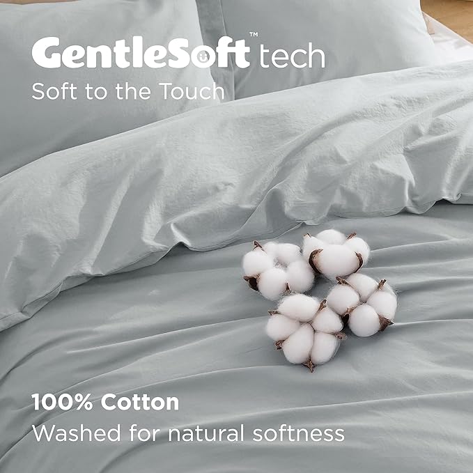 Bedsure 100% Washed Cotton Duvet Cover Full Size - Pastel Blue Minimalist Cotton Duvet Cover Linen Like for All Seasons - GentleSoft™ Plain Simple Bedding (Pastel Blue, Full, 80"x90")