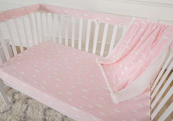 American Baby Company Heavenly Soft Chenille Fitted Crib Sheet 28" x 52", Warm and Cozy Neutral Chenille Sheet, Pink 3D Cloud, for Boys and Girls, Fits Crib and Toddler Bed mattresses