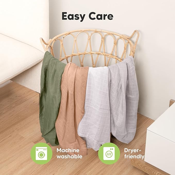 4-Pack Muslin Swaddle Blankets for Boys, Girls - Organic Baby Swaddles for Newborns, Soft & Breathable Receiving Baby Blankets for Girl, Boy, Neutral, Newborn Essentials Gift (Pine)