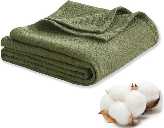 Premium 100% Cotton Blanket – All-Season Soft Breathable Bed Blanket for Queen Size – Lightweight Stylish Textured Throw for Bed– Giftable Cozy Bedding