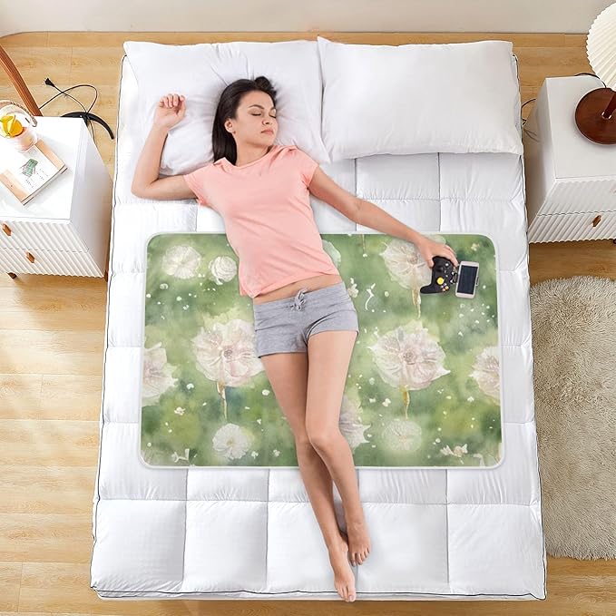 Waterproof Bed Pad Reusable Changing Pad Toddler Mattress Protector Large Pee Pad Baby Diaper Pad Soft Washable Liner Green White Flower
