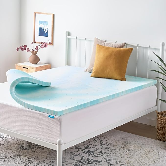 Linenspa 2 Inch Swirl Gel Memory Foam Mattress Topper, Full Size – Cooling Gel Infused, Ventilation Holes – Pressure Relieving Bed Topper – CertiPUR Certified