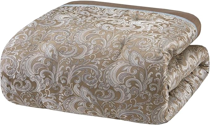 Madison Park Essentials Brystol 24 Piece Room in a Bag Faux Silk Comforter Jacquard Paisley Design Matching Curtains Down Alternative Hypoallergenic All Season Bedding-Set, King (104 in x 92 in), Blue