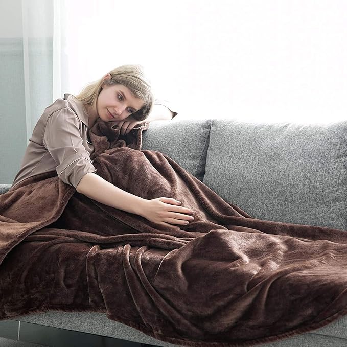 MOONLIGHT20015 Fleece Blanket 2 Pack - Super Soft Fluffy Coffee Throw Blanket for Sofa and Bed - Warm and Cozy Lightweight 400 GSM Microfiber Bed Throws Blankets, 50x60 Inches (Throw/Travel)