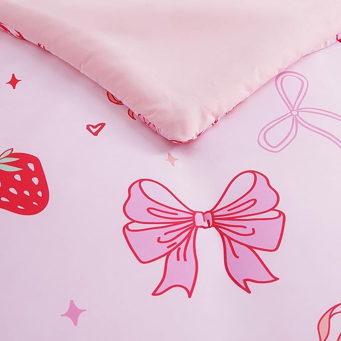 Twin Comforter Set for Girls-5 Pieces Pink Bow Twin Bedding Sets for Kids, Ultra Soft Bed in A Bag with Sheets